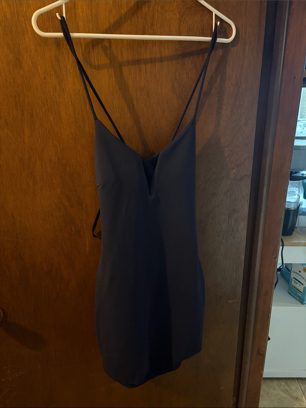 Simple Spaghetti Strap Slip Dress - navy blue